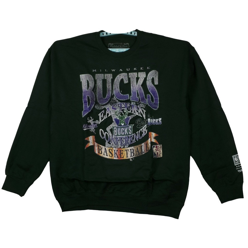 Milwaukee Bucks Mitchell & Ness NBA Large Sweatshirt Distressed Art Green NWT